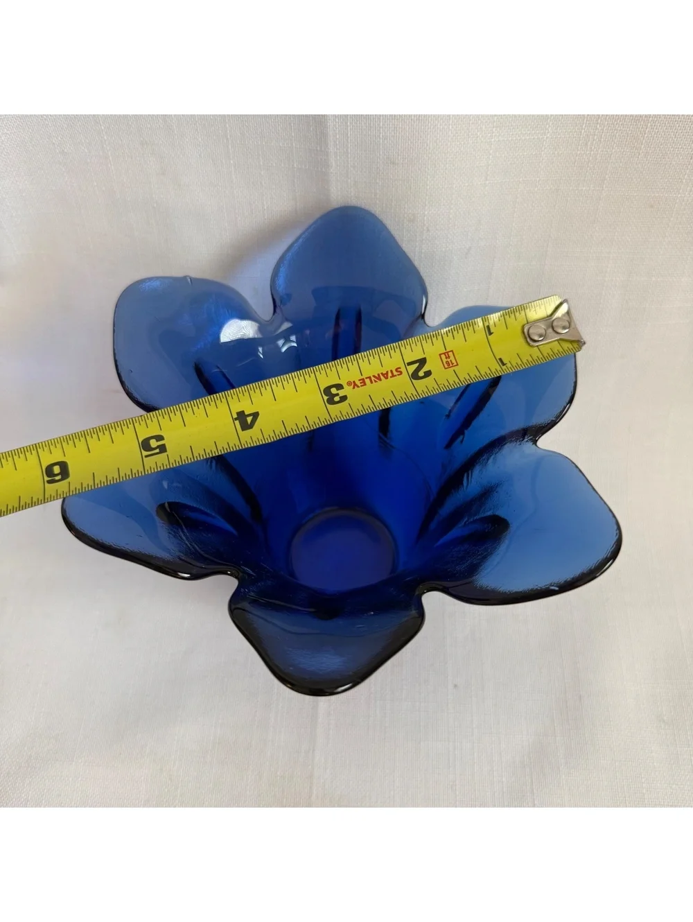 Vintage Cobalt Blue Art Glass Tulip Flower Vase Heavy MCM Hand Blown Spain 6